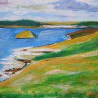 A view of the coastal path around the headland of the Yealm valley, painted in acrylic on canvas board.