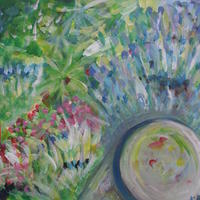 painted from a view of Thorn House, a garden in Devon I visited, acrylic on canvas board.