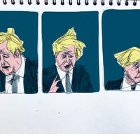 Character study of Boris Johnson - pen, pencil, digital colouring