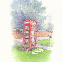 The village library!  A pen and watercolour painting of the re-purposed phone box in Gawcott.