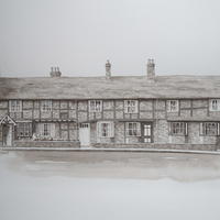 A well-known row of cottages in the centre of Buckingham, in pen and sepia ink as I felt it suited the subject.