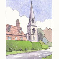Every time I drive past this scene in Steeple Claydon I think I must paint it.....so here it is, in pen and watercolour.