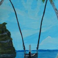 #Art#Painting#Acrylic#40x30cm#Swing#sea#coconuttrees#cliff#sky