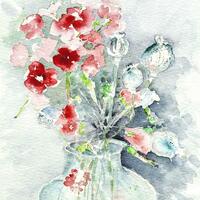 'Geraniums & Poppies' by Chris Jones Watercolourist - 2 of my favourite summer flowers.