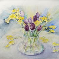 'Tulips & Frescias' by Chris Jones Watercolourist - it was like smelling perfume while I was painting!