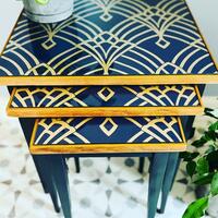 Art deco nest of tables - navy and gold