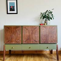 Re-loved sideboard - olive, gold and natural walnut