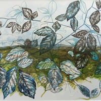 Blue Beech Leaves Over Brush Hill mixed media drawing by Emma J Williams