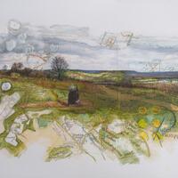 View from the Ridgeway, mixed media drawing by Emma J Williams