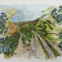 Path on the Ridgeway, mixed media drawing by Emma J Williams