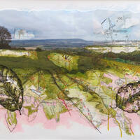 View from Brush Hill, mixed media drawing by Emma J Williams