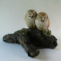Pair of Owls on Found Log