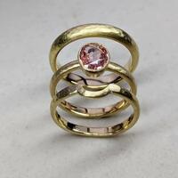 18ct Gold padparadscha sapphire engagement and wedding ring set