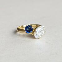 Lab grown diamond in yellow gold with recycled sapphire