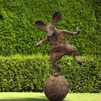 Mouse on a Ball Bronze Garden Sculpture