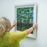 large fused glass picture of beech woods