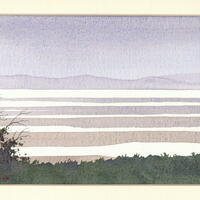 A watercolour inspired by Morecambe Bay as evening descends over the sandbanks