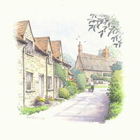 A summer afternoon in Finmere, Bucks. Pen and watercolour