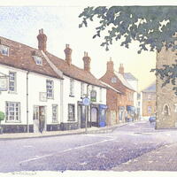 The town centre, Buckingham. Pen and watercolour