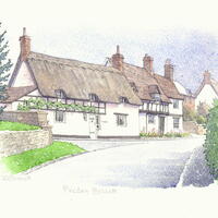 A pen and watercolour picture of the village in N Bucks