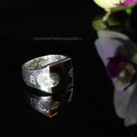 Mens Silver Signet Ring Commission with fingerprint engraving detail