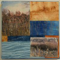 From the Hide: photo transfer, rusted and dyed cloth, machine and hand stitch.
