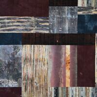 Woodshed: Screen printed, rusted and decoloured cloth. paper lamination and machine stitch.