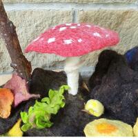 Wet felted: Fungus and autumn leaves composition