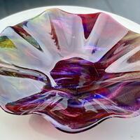 Pink rainbow bowl in fused glass
