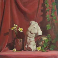 Narcissus - cast painting. Oil on canvas. 51x76cms