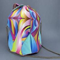 Hand stitched tulip bag made with digitally printed leather