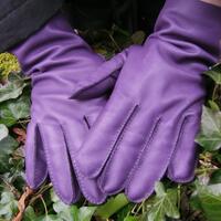 Hand stitched purple leather gloves