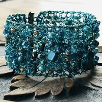 Dark teal hand knitted wire bracelet