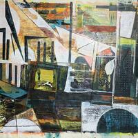 ‘Industrial Landscape’ - paint, stitch, collage on canvas