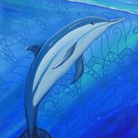 "Joyfulness". Striped dolphin. Acrylic on stretched canvas, 30 cm x 40 cm