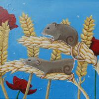 "Mine and Yours". Harvest Mice. Acrylic on stretched canvas, 40 cm x 30 cm