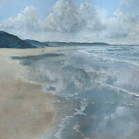 St. Agnes beach, Cornwall: acrylics on 39 x 30  CMS canvas 