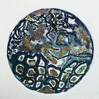 Earth's bounty, hand gilded collagraph
