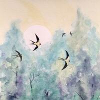 DANCE OF THE SWALLOWS  water colour