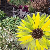 Fused glass sunflower garden ornament