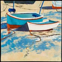 Blue Boat, White Boat. Acrylic on canvas. 50 x 50 cm