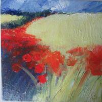 Brilliant Red Poppies. Acrylic on canvas. 20 x 20 cm