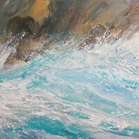 Storm Waves Crashing, Bright Day. Acrylic on board. 30 x 30 cm