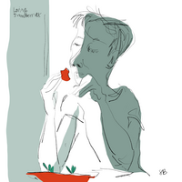 Illustration by Sarah Beak - boy eating delicious strawberries