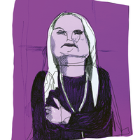 Illustration by Sarah Beak - line drawn portrait of woman with purple background