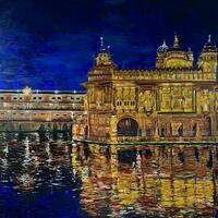 The golden temple at Amritsar, night time