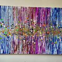 Abstract wall art, acrylics on canvas, gold leafing