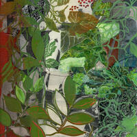 Hedgerow 4 - handprinted litho leaf print collage and lino print