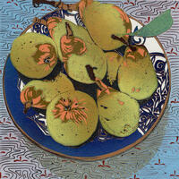 Pears - handmade lino-reduction print