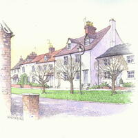 On Main Street in Gawcott, pen and watercolour.